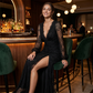 👗 LIMITED-TIME 50% OFF! ✨ Women's Elegant V-Neck Lace Evening Dress – Side Slit, Ruched Waist 💫