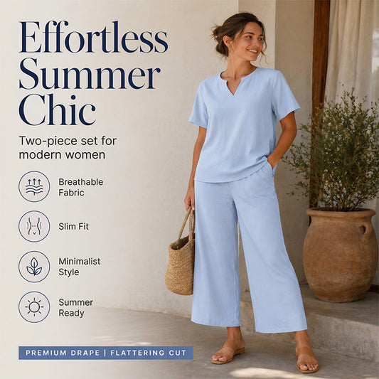 ⏳ LIMITED TIME 50% OFF! 👚 Women's V-Neck Top & Wide-Leg Pants Set – Effortless Style & All-Day Comfort 👖