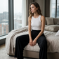 Women's Casual Wide Leg Pants – Milk Silk Fabric & Elastic High Waist 🌸
