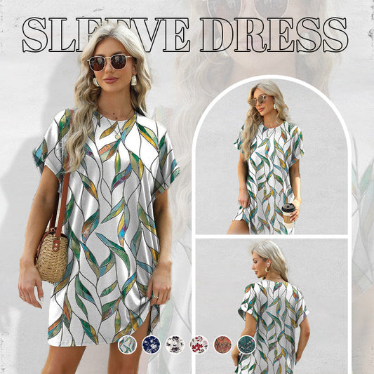 Loose Fit Short Sleeve Dress with Versatile Print Designs