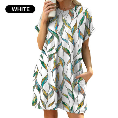 Loose Fit Short Sleeve Dress with Versatile Print Designs
