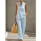 🎉 LIMITED TIME 50% OFF! 💕 Women's Minimalist Sleeveless Top & Wide-Leg Pants Set – Stand Collar & Relaxed Fit 🌸