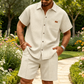 🎉 2026 Sale — Over 54,000 Sold! 👕 Men's Waffle Knit Short Sleeve Shirt & Shorts Set – Relaxed Summer Style 🌿