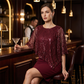 Women's Elegant Sequin Asymmetrical Cape Slim Fit Midi Dress