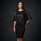 Women's Elegant Sequin Asymmetrical Cape Slim Fit Midi Dress
