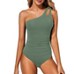 📢📢40% OFF !! ⏰Women's One-Shoulder Ruched One-Piece Swimsuit