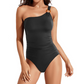 📢📢40% OFF !! ⏰Women's One-Shoulder Ruched One-Piece Swimsuit