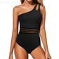 📢📢40% OFF !! ⏰Women's One-Shoulder Ruched One-Piece Swimsuit