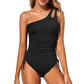 📢📢40% OFF !! ⏰Women's One-Shoulder Ruched One-Piece Swimsuit