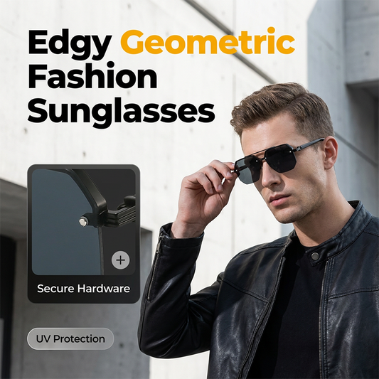 🎉 2026 Sale — Over 36,200 Sold 🔥 Men Geometric Polygon Sunglasses – UV400 Double Bridge Shades 🕶️
