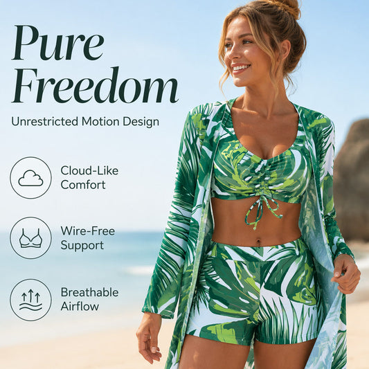 🎉 2026 Sale — Over 22,000 Sold! 💞 Women Tropical Print 3-Piece Swimwear Set