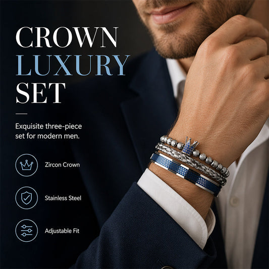 Men's Stainless Steel Crown Bracelet 3-Piece Set
