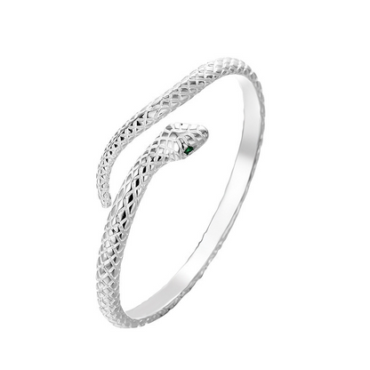 🎉 LIMITED TIME 50% OFF! 🐍 Vintage Snake Bangle Bracelet – Adjustable Open Cuff with Textured Scale Details & Green Eye Accents ✨
