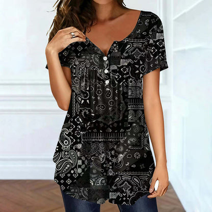 Women's Plus-Size V-Neck Top – Soft & Breathable Pattern Design