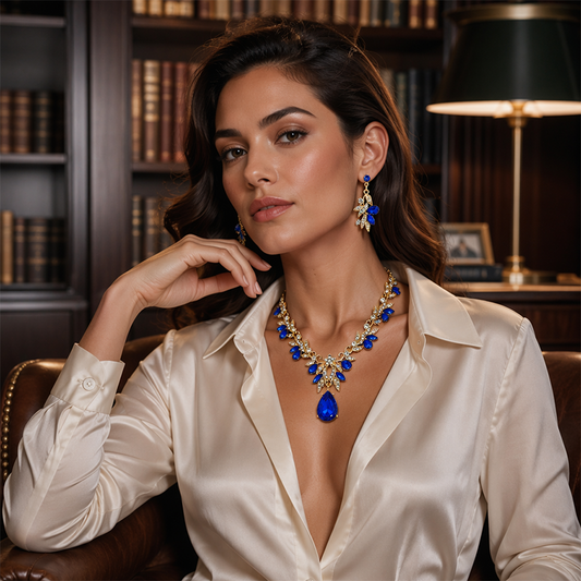 Sparkling Teardrop Pendant Necklace and Earrings Set