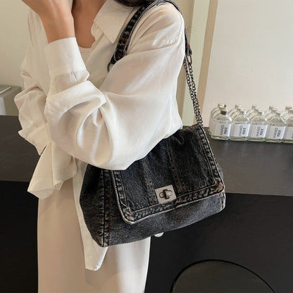 📢 LIMITED TIME 50% OFF! ⏰ Retro Large Capacity Chain Strap Shoulder Bag – Vintage Denim Design with Spacious Main Compartment 👜