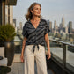Women's V-Neck Tie-Front Zebra Print T-Shirt