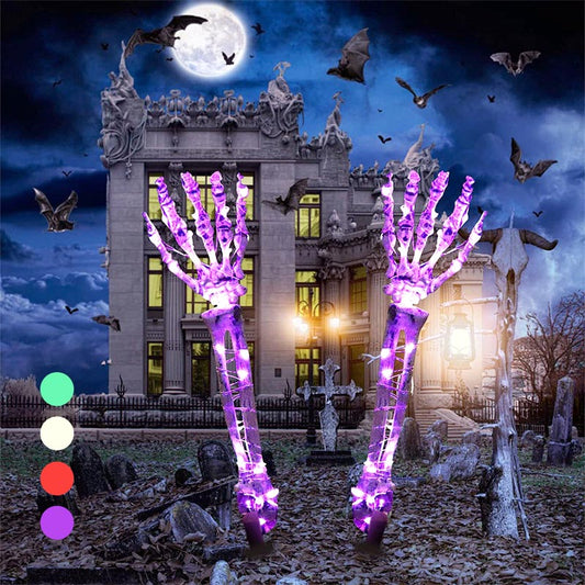 Halloween Garden Decor Skeleton Hands & Skull LED Floor Lamp Set