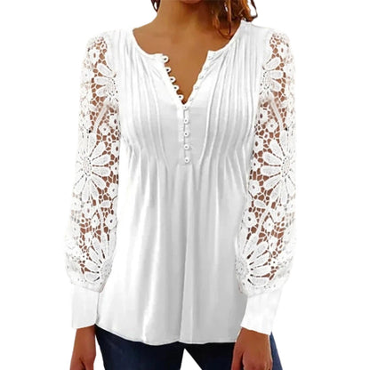 Women's Casual Lace Long-Sleeved V-Neck Top