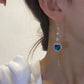 💙✨ 50% OFF! Blue Crystal Heart Drop Earrings | Elegant Long Dangle Earrings for Women