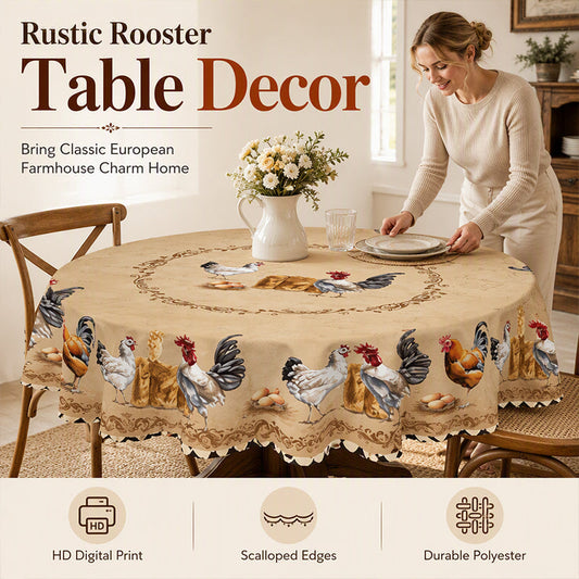 🎉 2026 Sale — Over 9,000 Sold! 🐓 Vintage Farmhouse Chicken Pattern Tablecloth – HD Prints Stay Bold, Scalloped Edges Add Charm! ✨