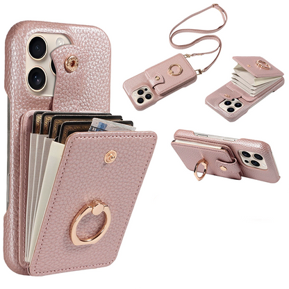 📢📢40% OFF !!⏰ Crossbody Wallet Phone Case – RFID Blocking, Accordion Card Slot & Detachable Strap – Litchi Pattern PU Leather ✨