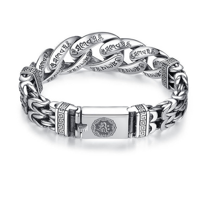 📿 SAVE 50%! ✨ Men's Retro Mantra Bracelet – Six-Syllable Design, Stylish & Meaningful – Vintage Silver Finish with Dual-Chain Look ✨