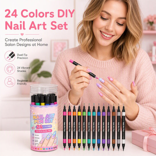 🎉 2026 Sale — Over 25,000 Sold!💅 24‑Colors Dual‑Ended Nail Art Pens‑DIY Manicure Drawing Set 🎨