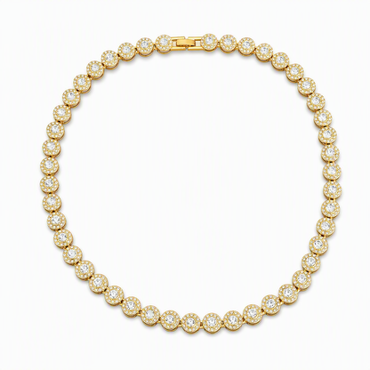 Men's Hip Hop Round Rhinestone Necklace Fully Paved Crystal Chain for Street Dance