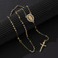 ✝️ Rosary Beaded Cross Necklace: Elegant Virgin Mary Design, Gold-Tone, 35cm Chain