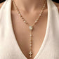✝️ Rosary Beaded Cross Necklace: Elegant Virgin Mary Design, Gold-Tone, 35cm Chain