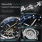 Men's Automatic Mechanical Watch Luminous Water Resistant Business Skeleton Flywheel Wristwatch with Stainless Steel Strap