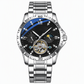 Men's Automatic Mechanical Watch Luminous Water Resistant Business Skeleton Flywheel Wristwatch with Stainless Steel Strap