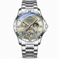 Men's Automatic Mechanical Watch Luminous Water Resistant Business Skeleton Flywheel Wristwatch with Stainless Steel Strap