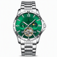 Men's Automatic Mechanical Watch Luminous Water Resistant Business Skeleton Flywheel Wristwatch with Stainless Steel Strap