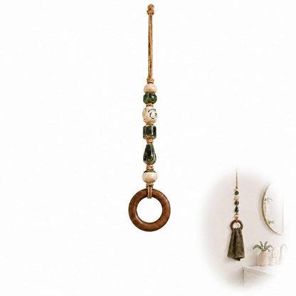 Decorative Beaded Towel Hanger with Wooden Ring