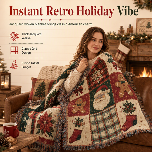 📢📢40% OFF !! ⏰Vintage Christmas Plaid Santa Claus Throw Blanket with Tassels American Country Wall Hanging Tapestry and Sofa Cover for Holiday Home Decoration 130x160cm