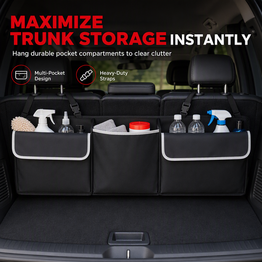 Multifunctional Oxford Cloth Car Trunk Organizer Backseat Hanging Storage Bag for SUV Black 90x12x25cm