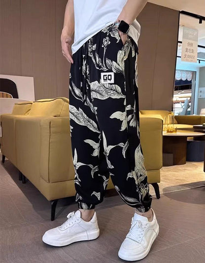 🔥New Year Special 50% OFF🔥Ice Silk Printed Casual Side Slit Cropped Pants