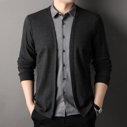 Men's fake two-piece shirt collar knitted cardigan!