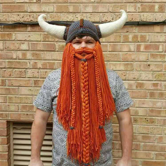 🔥2024 New Year's Hot Sale🔥Funny Beard Viking Knit Hat and Removable Beard