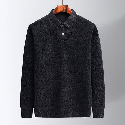 Men's Fluff-lined Sweater with Shirt Collar