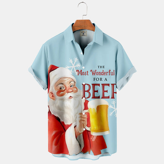 🔥2024 New Year's Hot Sale🔥Beer-drinking Santa Short Sleeve Casual Shirt