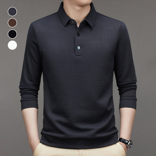 🔥2024 New Year's Hot Sale🔥Men's Casual Solid Color Jacquard Lapel Shirt for Spring and Autumn